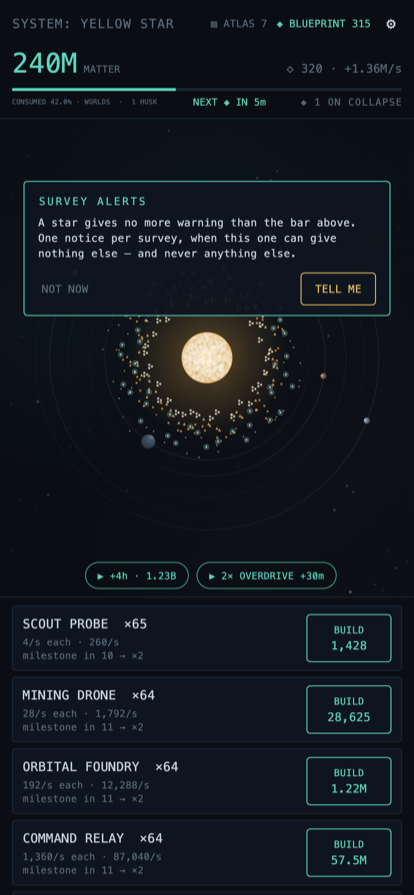 The swarm working a star system, probes drifting between orbits
